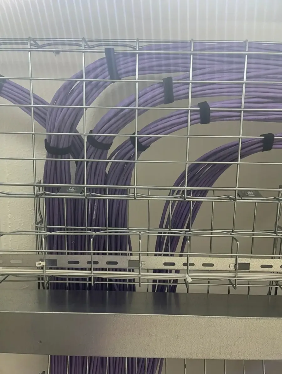 Cat6A first fix: runs dressed through basket tray